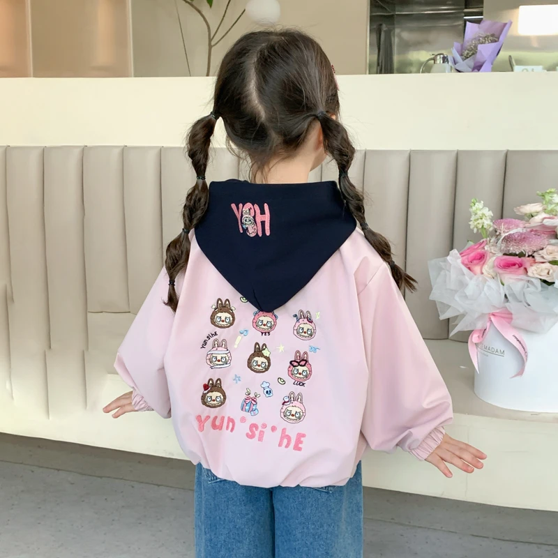 拉布布女童外套秋季连帽2025新款儿童小女孩春秋装卡通风粉色衣服