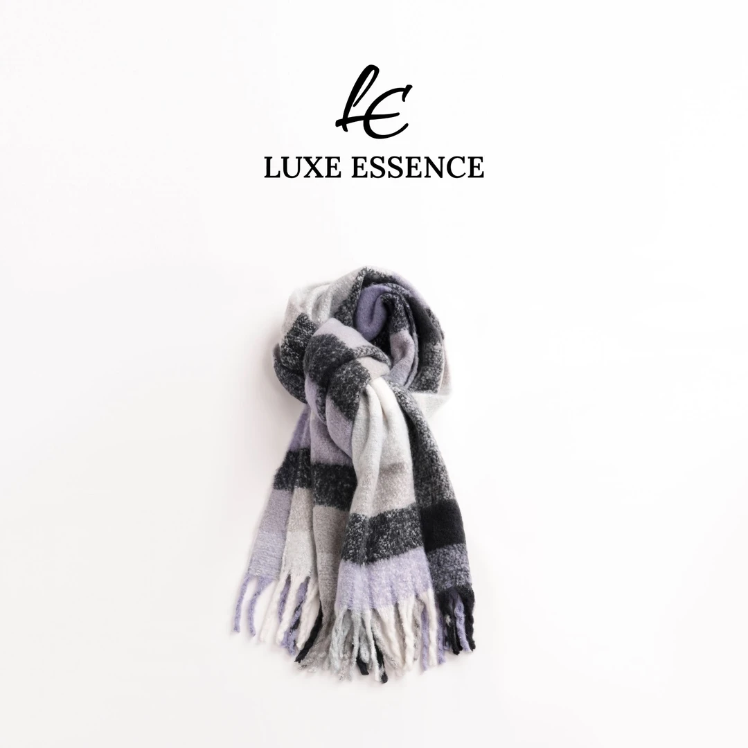 早秋新款时尚格子香芋紫色围巾