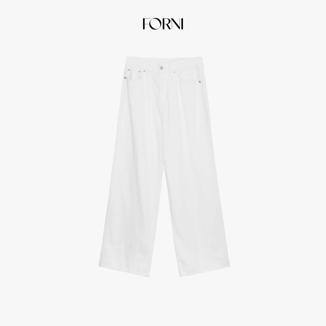 FORNI 麻豆牛仔 立裁Row风新疆棉阔腿直筒高腰白色拖地牛仔裤