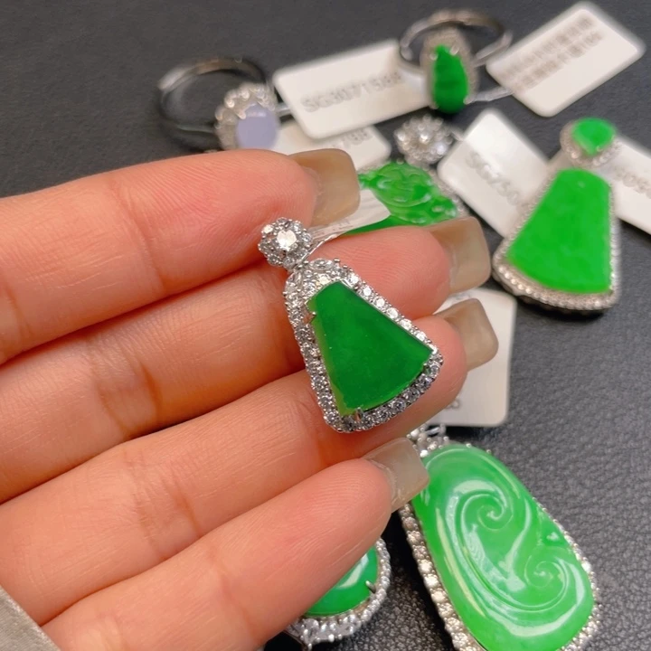 翡翠银S925镶嵌吊坠(不含链)