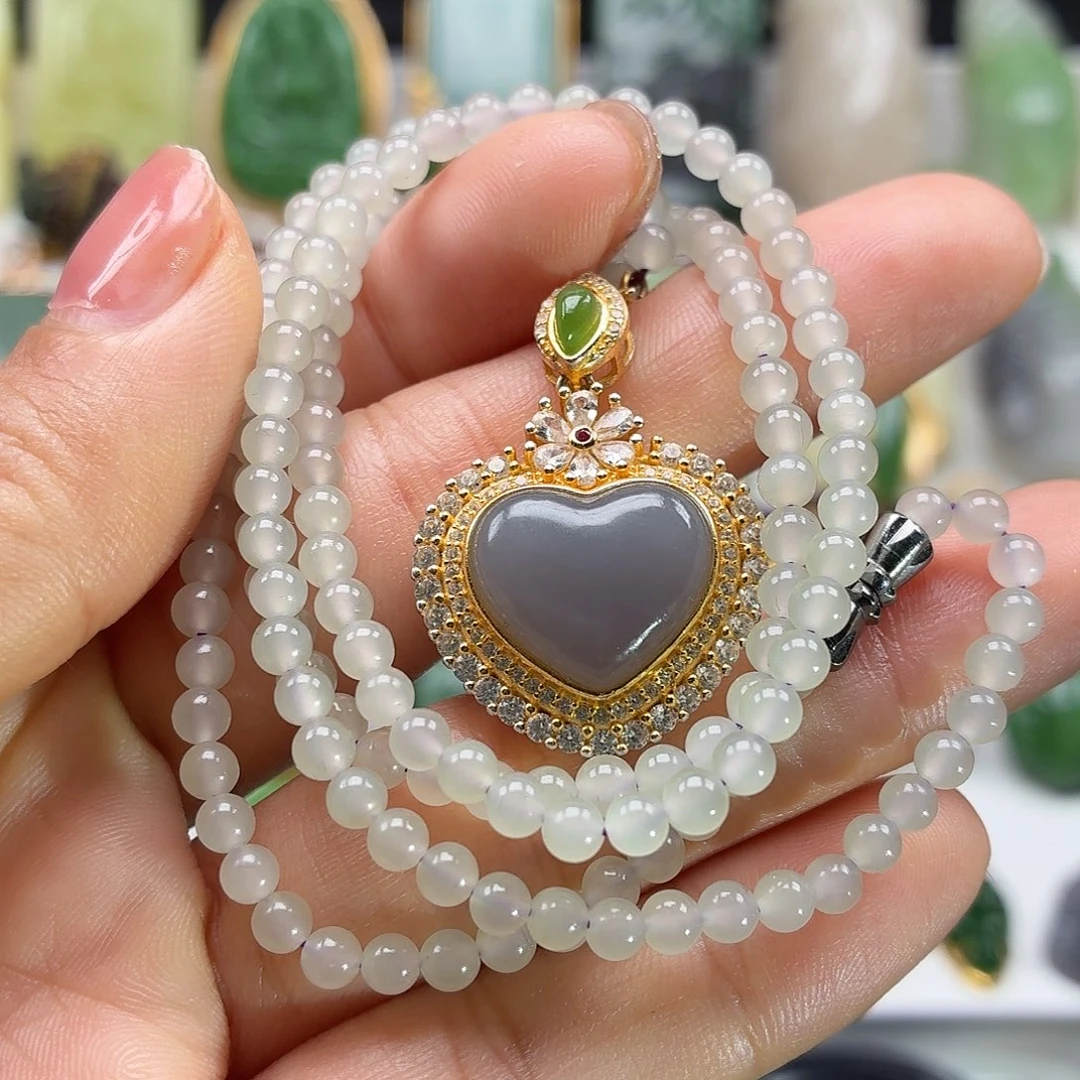 和田玉银S925镶嵌颈饰