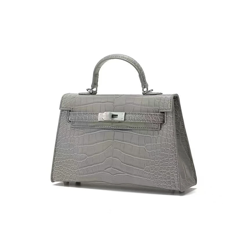 KL22灰色 凯利石头鳄鱼纹时尚轻奢百搭单肩斜跨包手提女包