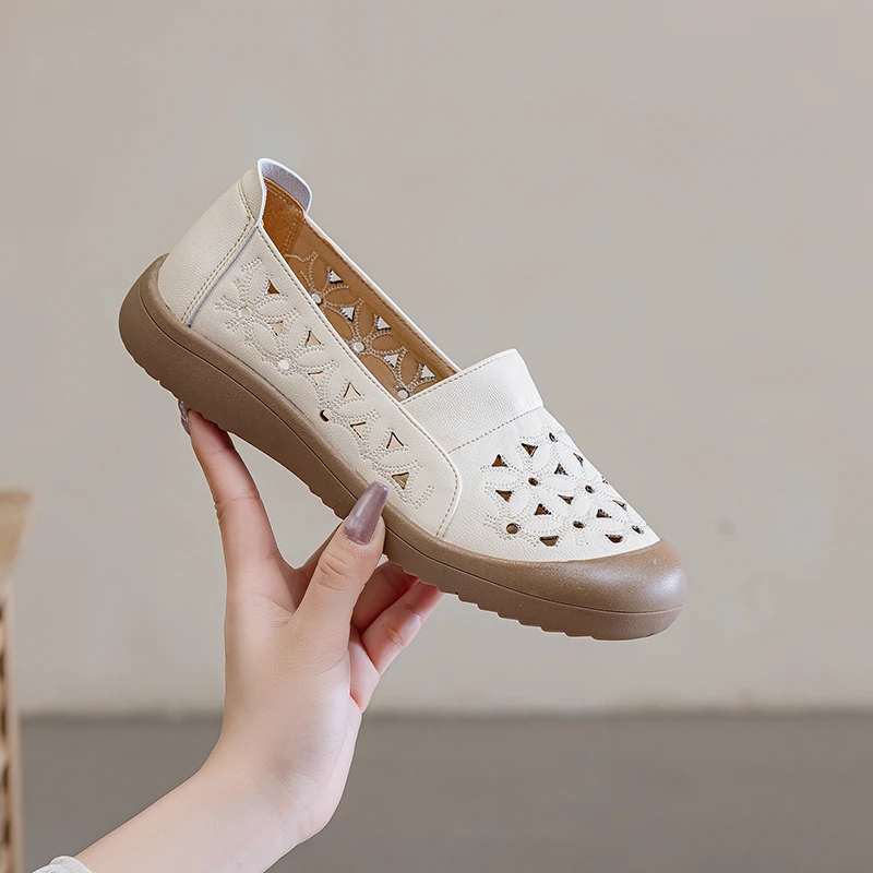 断码真皮新款镂空懒人洞洞软底头层牛皮凉鞋轻便一脚蹬中老年鞋