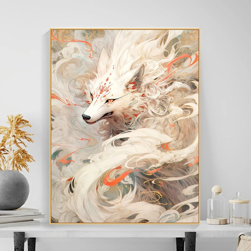 数字油画diy国风九尾狐狸填色手绘卡通动漫手工涂色装饰油彩画画