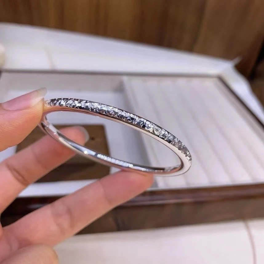 足银手镯 62号【碎冰冰圆条】足银999纯银简约百搭爆款实心闭口手镯