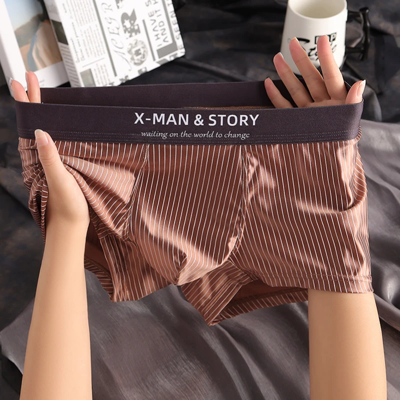 轻奢冰丝男士内裤平角裤缎面透气舒适运动个性青年高档夏季短裤衩