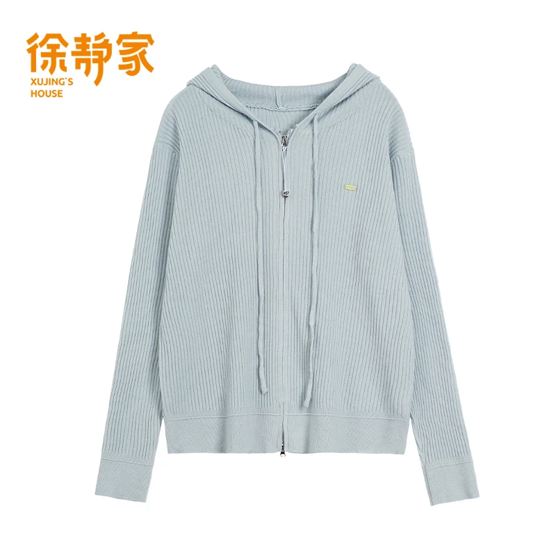 徐静家连帽拉链长袖针织开衫女春秋洋气衣服外搭外套上衣4890034