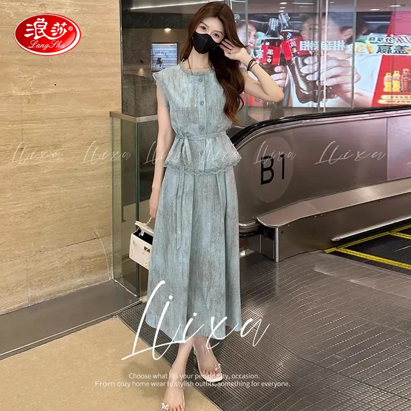 时尚套装裙女2025夏季新款收腰显瘦飞飞袖衬衫高腰半身裙两件套潮