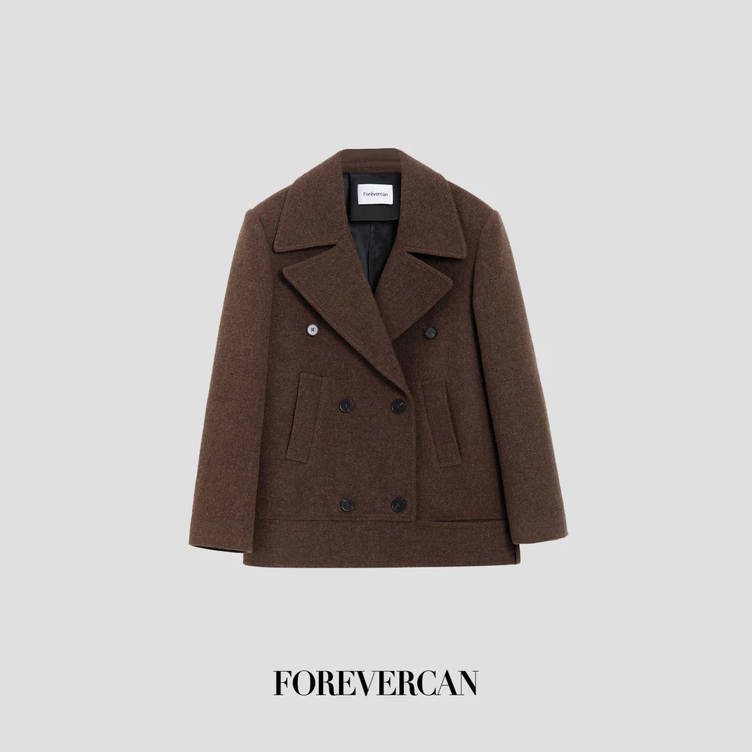 FOREVERCAN“赫尔公馆”复古英伦感100澳洲羊毛呢双排扣外套SC22490