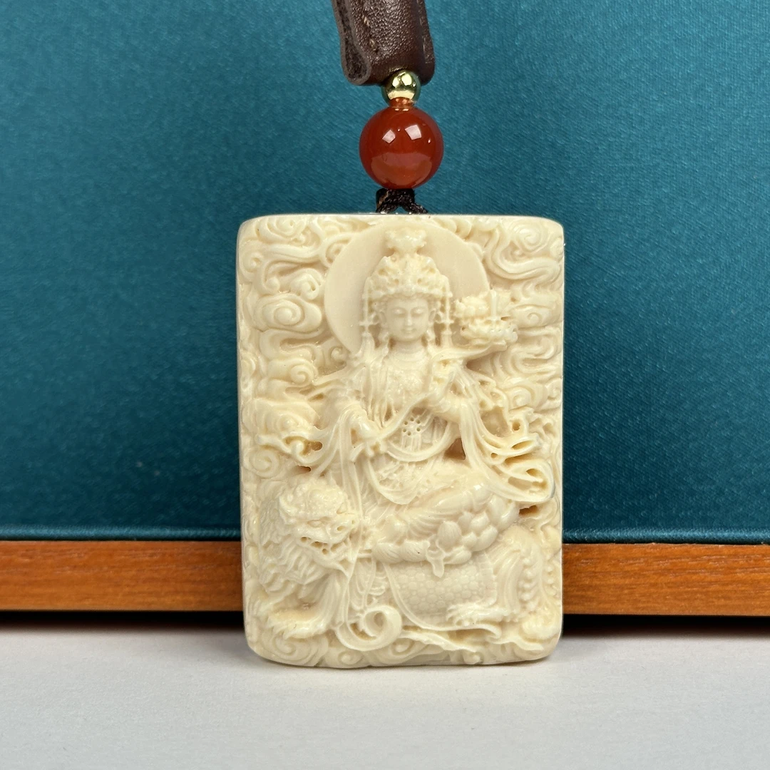 H89-83天然猛犸牙 雕刻牌31*43*13mm一物一图 假一罚十