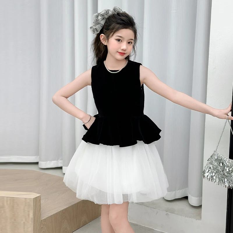女童无袖连衣裙纱裙夏季芭蕾舞公主裙2025新款中大童背心裙舞蹈裙