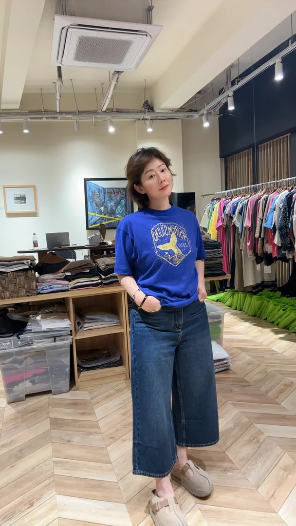 日系简约八分牛仔裤