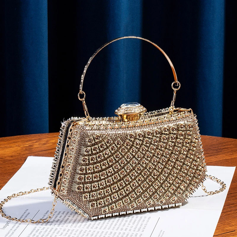 时尚闪闪水钻镶钻手提小包包名媛气质礼服旗袍宴会包链条单肩小包