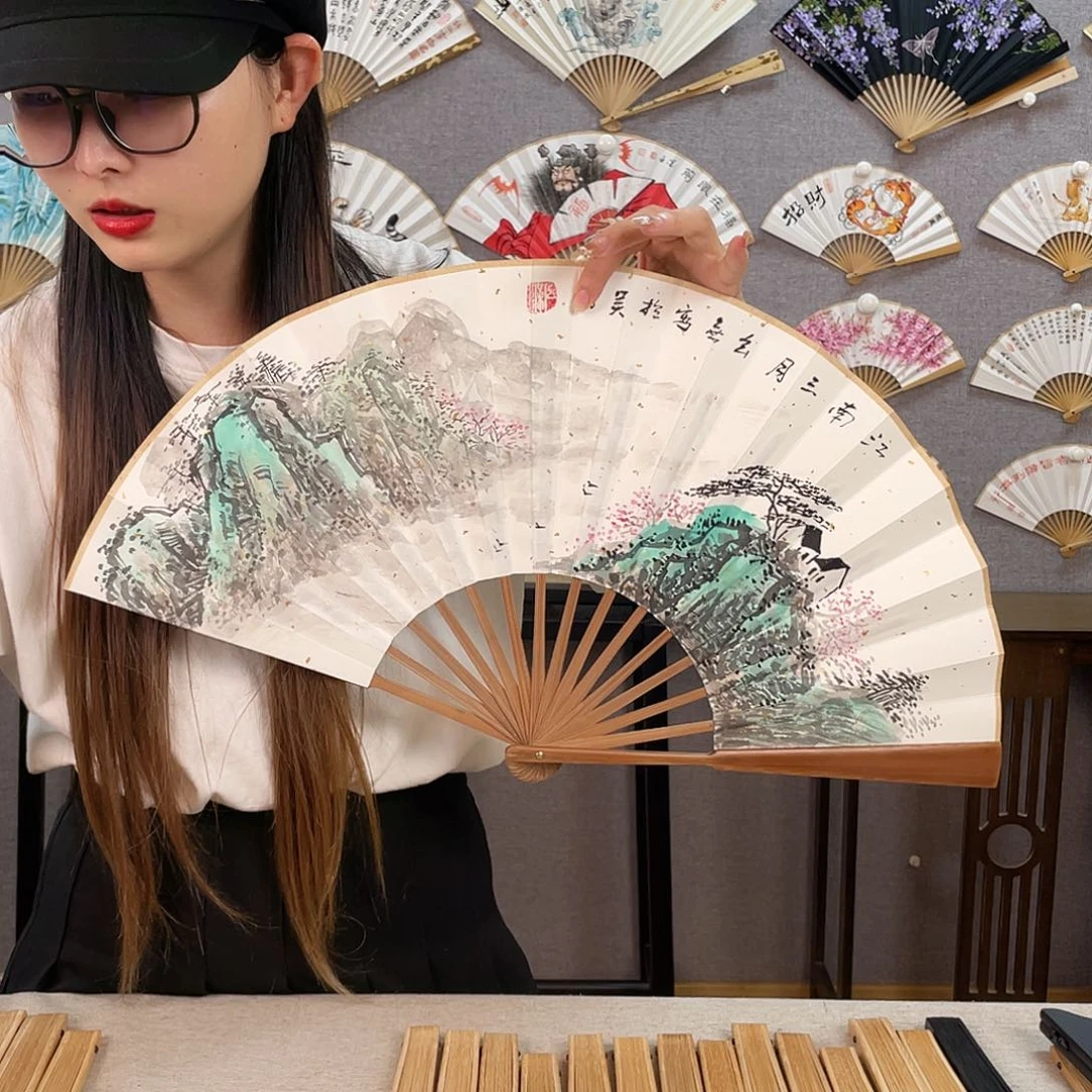 国画10寸-油竹福利折扇（默认粘好）