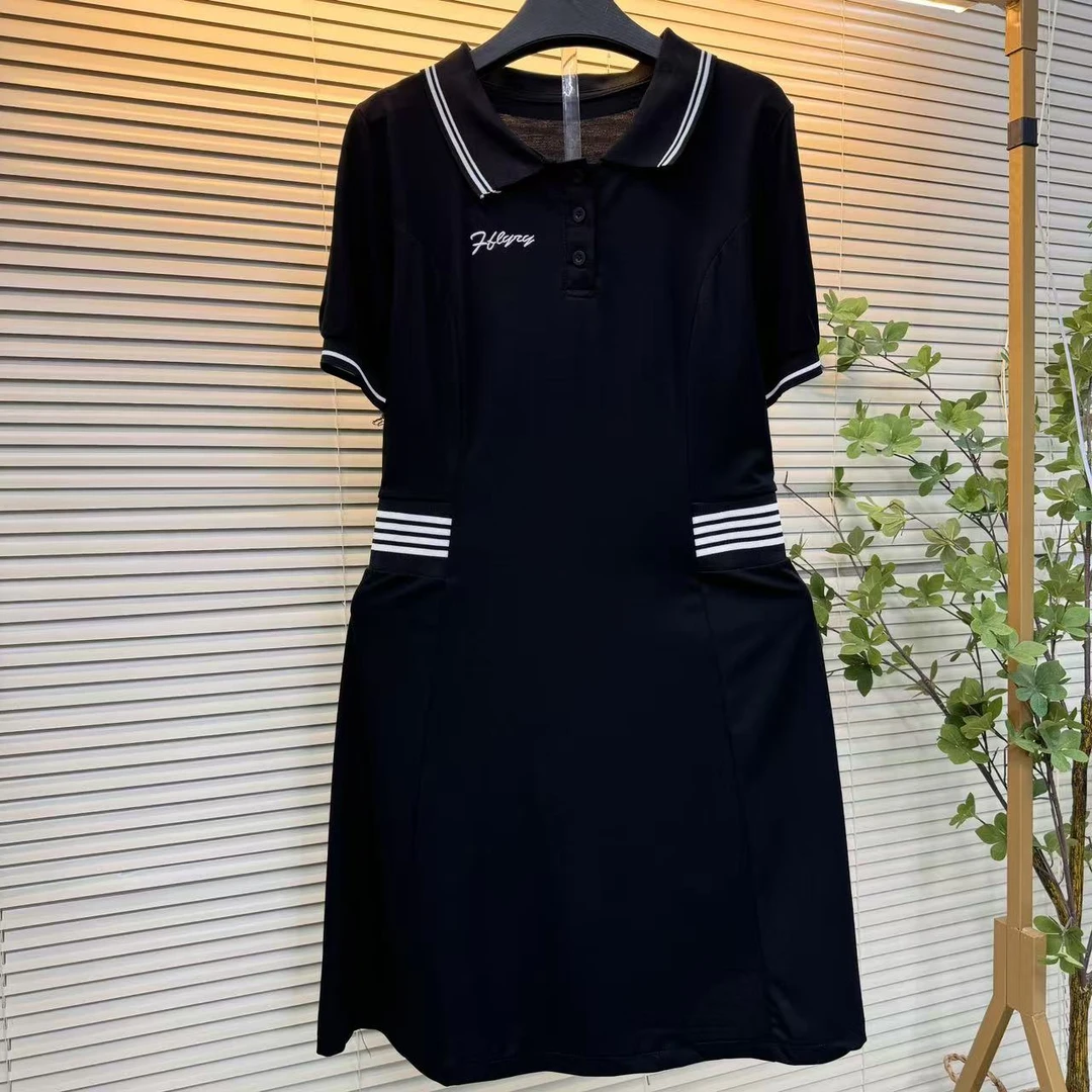 POLO领单排扣宽松腰中裙连衣裙针织时尚大码中长款百搭