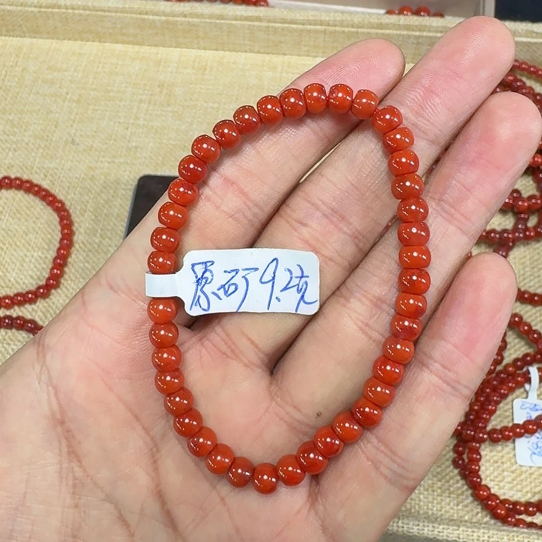 南红玛瑙未镶嵌手链原矿南红手串5mm➕老型柿子锦
