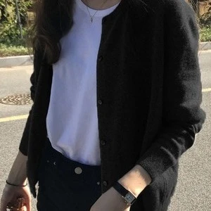 职业阿玛诗官2025春秋季圆领长袖针织开衫慵懒风毛衣