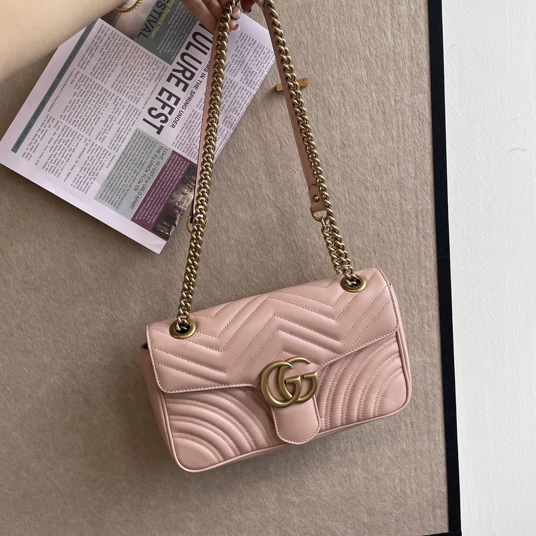 95新 GUCCI/古驰 /粉色马蒙26/斜挎包