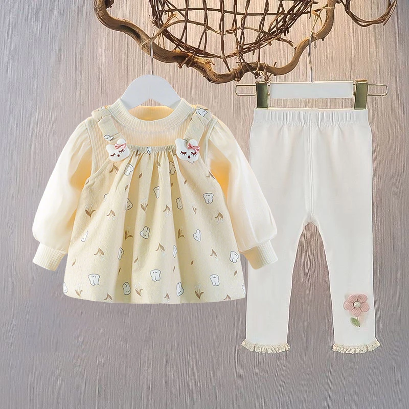 新款女童春秋连衣裙套装女宝宝外套打底衫裤子婴幼儿1岁2岁公主裙