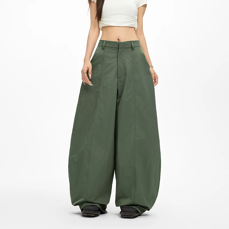 Busrr美式复古阔腿休闲裤女2025夏季新款宽松拖地运动直筒凉感裤