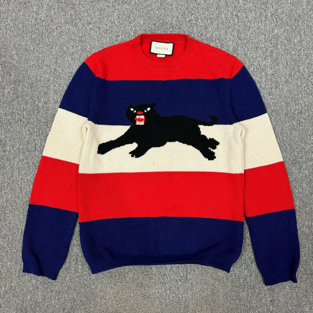 99新 GUCCI/古驰 12117386 Gucci古驰 白红蓝黑豹针织衫 S码99新