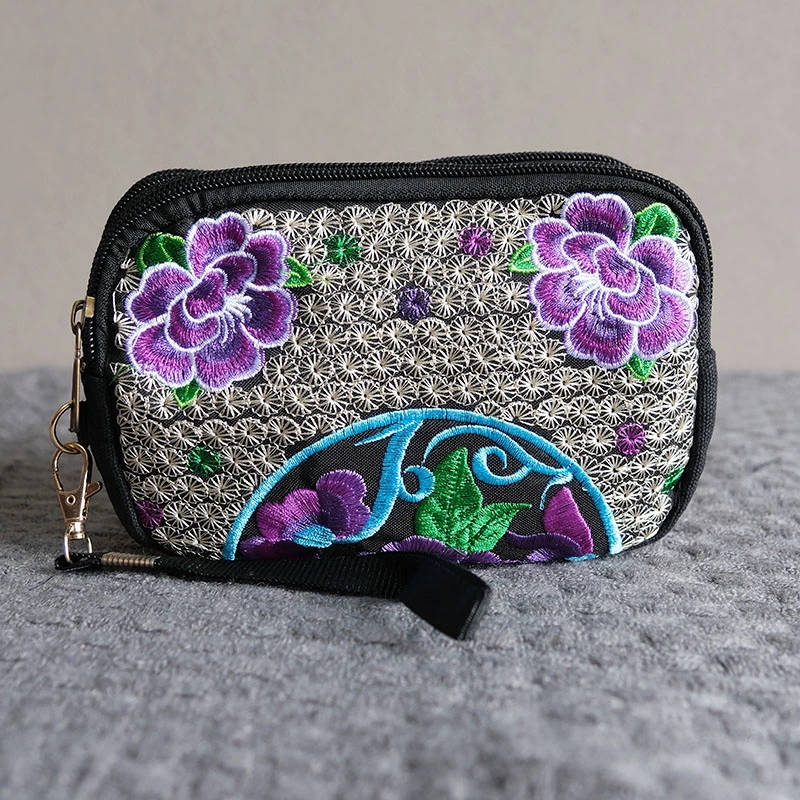 手机包民族风刺绣三拉手机包化妆包女士帆布手拎包