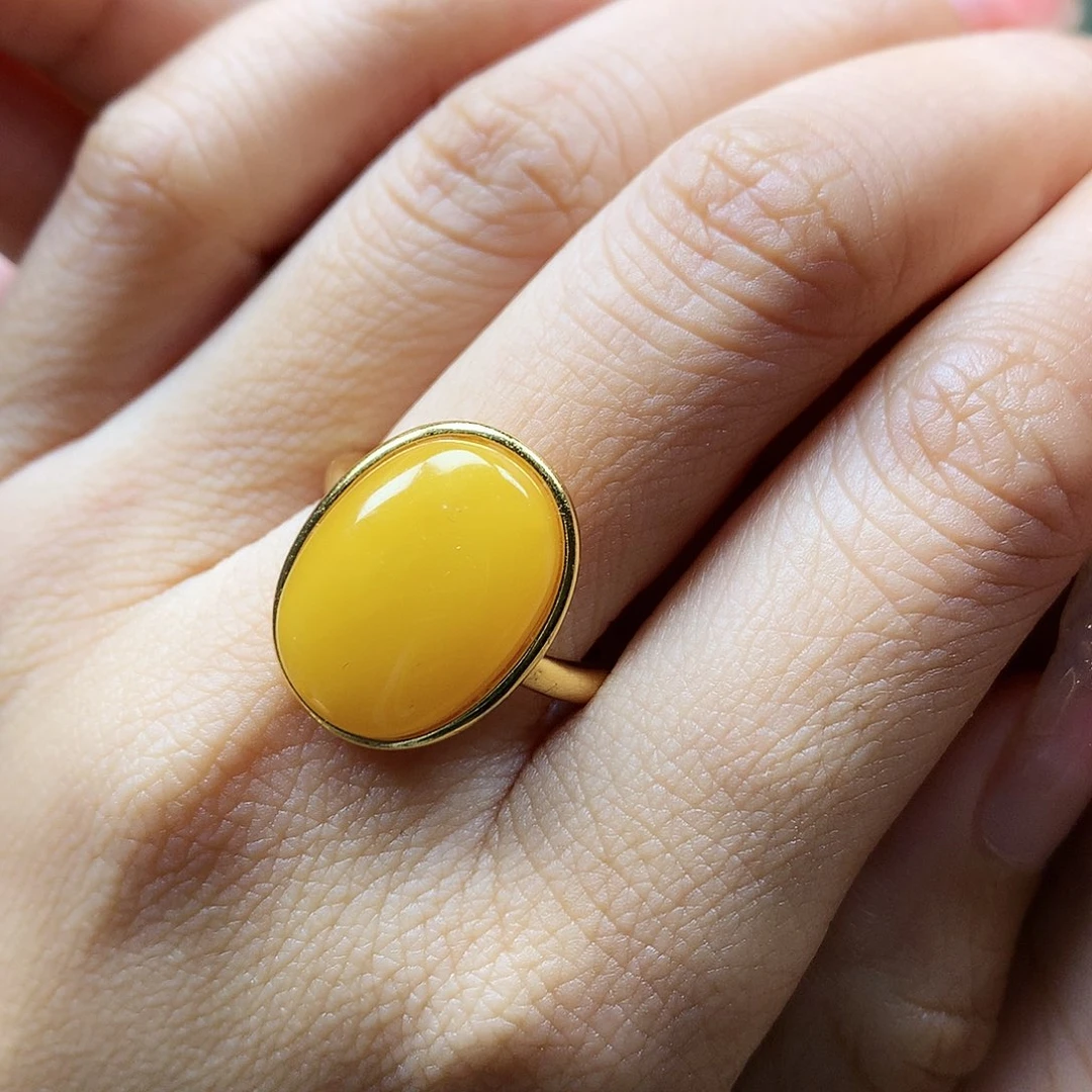 蜜蜡戒指银S925镶嵌戒指