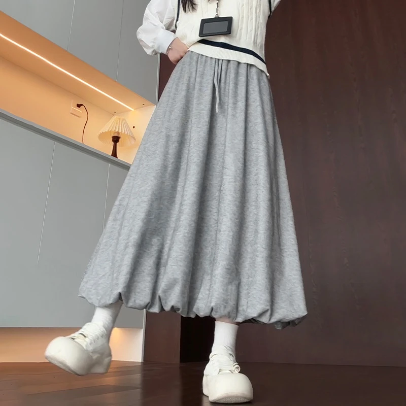 春秋爆款韩系显瘦花苞裙糯米半身裙女高腰灯笼裙中长款a字伞裙女