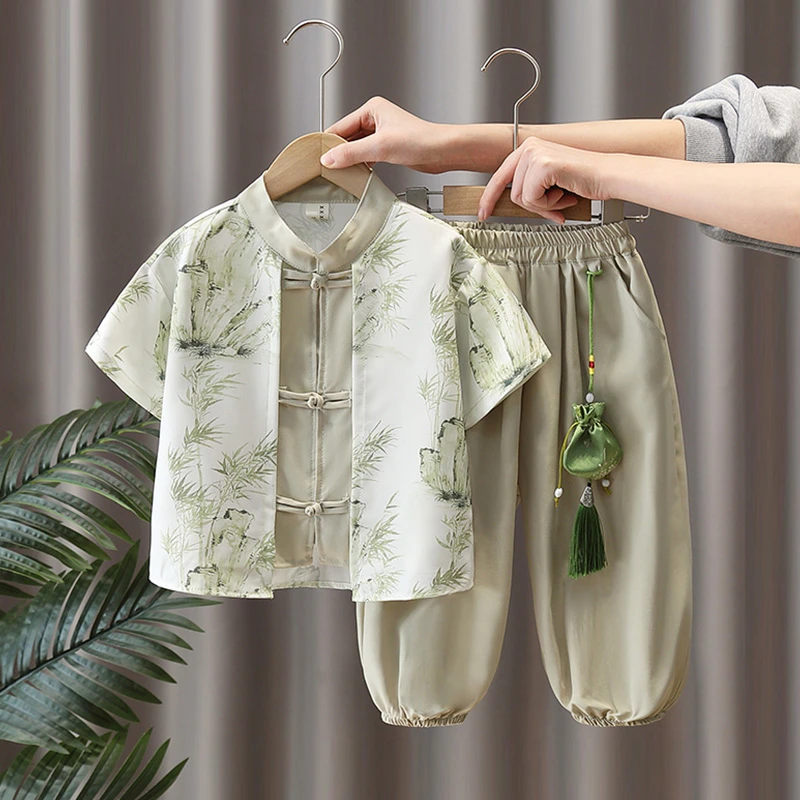 男童汉服潮牌秋装童装套装国风夏季薄款衣服儿童帅气演出服