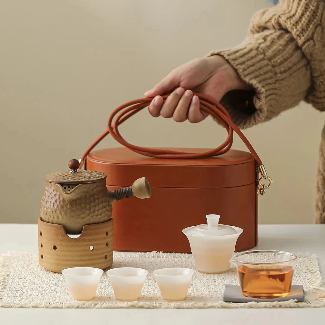 青文高档羊脂玉白瓷功夫茶具中式创意户外便携茶器围炉煮茶小套装