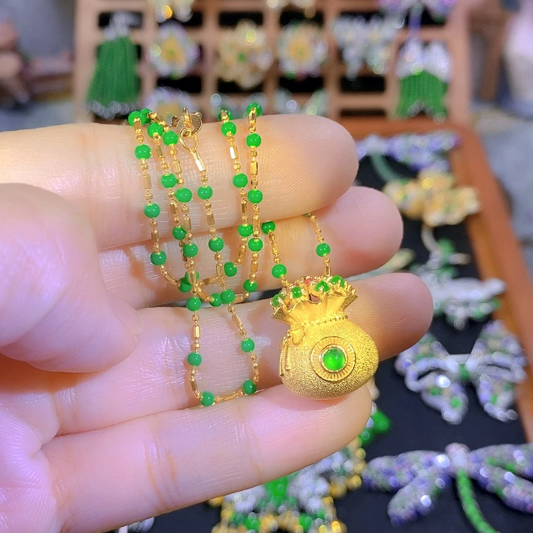 吊坠(不含链)银S925镶嵌翡翠