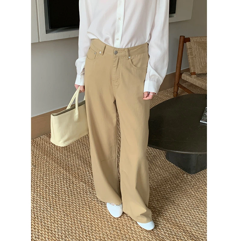 2025S/S显瘦卡其色休闲裤中腰小众垂感牛仔裤38781A