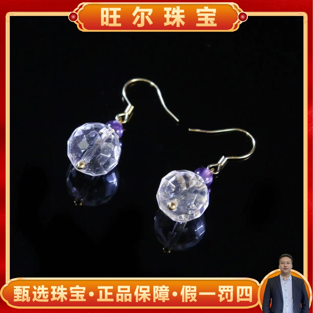 面面来财珠宝CT3483卡12左右-S925银钩雪花白莲晶耳钩一对