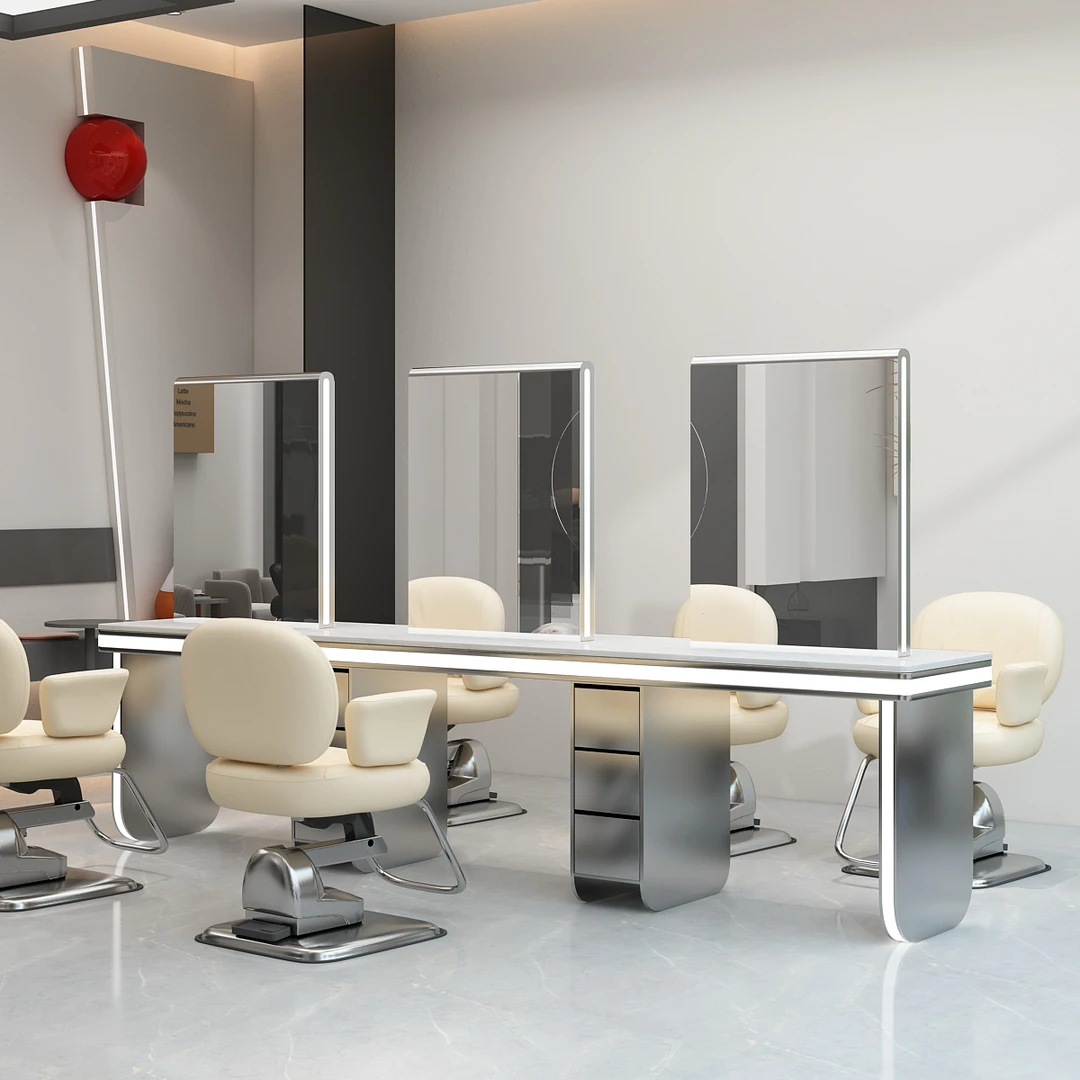 美发店镜台双面设计带灯发廊专用剪发镜子烫染化妆镜台新款美发镜