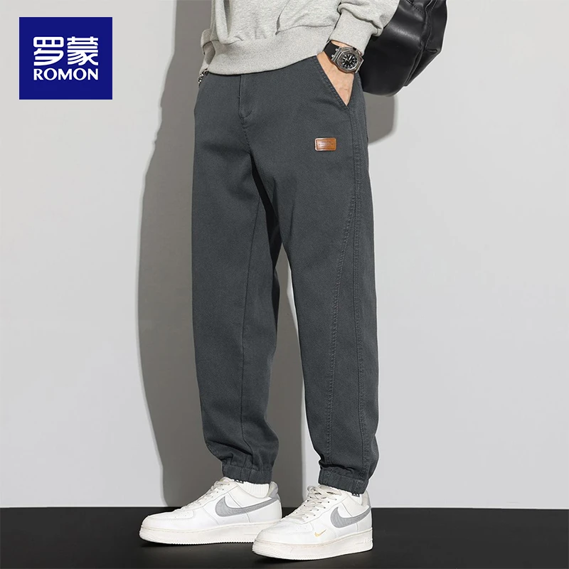 罗蒙束脚休闲裤男士宽松直筒美式潮牌夏季新款2025松紧腰百搭裤子