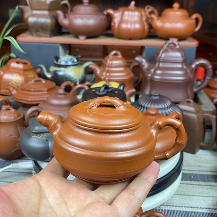 茶壶紫砂双线竹鼓150cc原矿赵庄朱泥特价