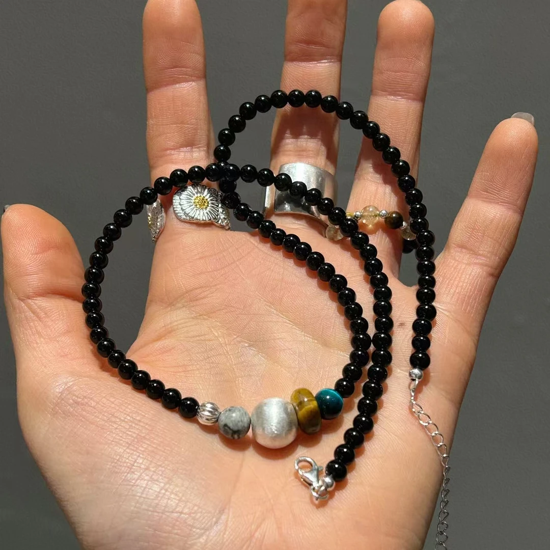 链子925银 JIUJIU【黑芝麻】项链百搭黑色简约设计感手工0202