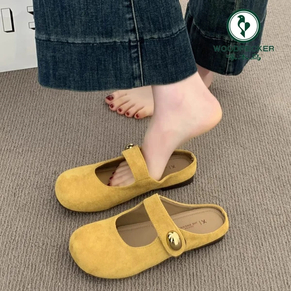 啄木鸟平底包头半拖鞋女外穿2025新款春夏季一脚蹬软底勃肯凉拖鞋