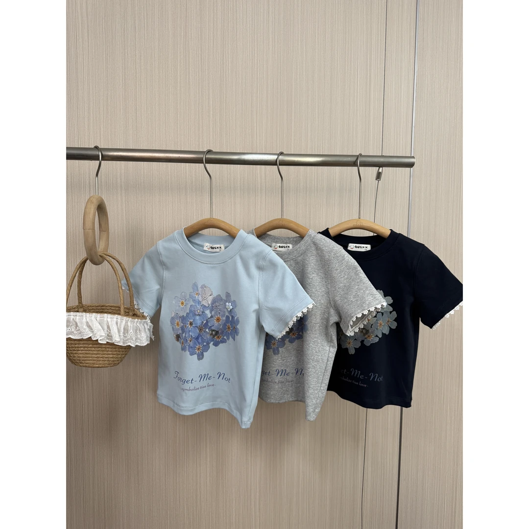 儿童T恤时尚半袖小花宽松夏款女童上衣宝宝花边T恤2025273