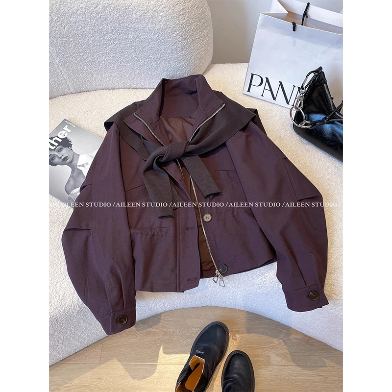 韩系时髦短外套女2025年秋装新款设计感休闲百搭假两件夹克上衣潮