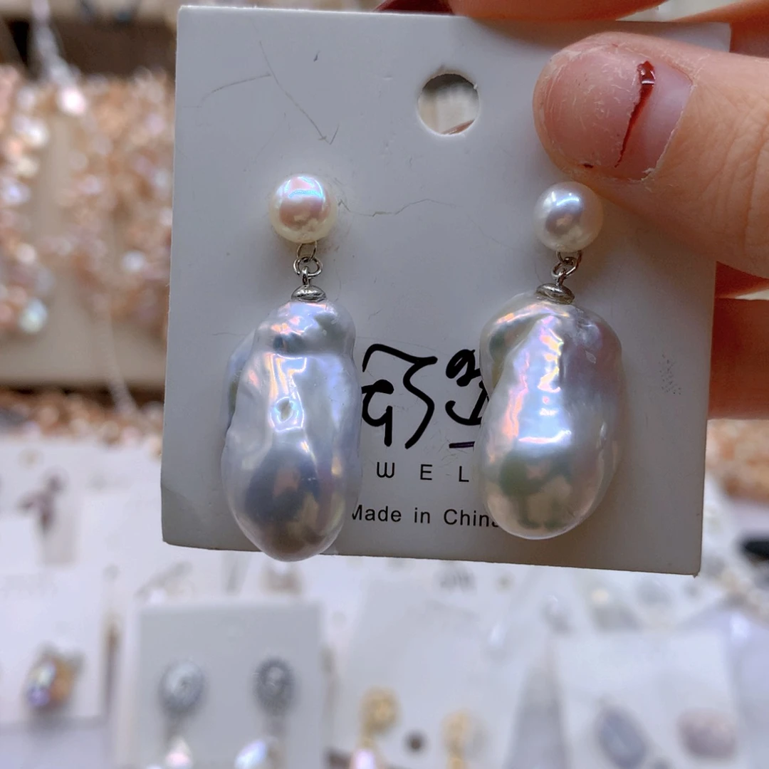 淡水珍珠耳饰银S925镶嵌