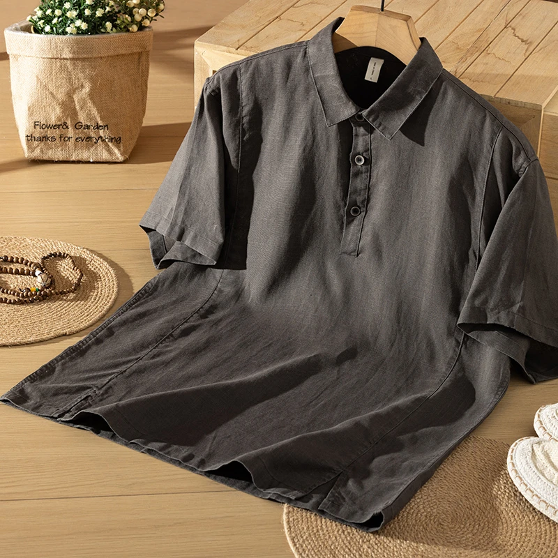 天丝亚麻polo衫男2025夏季新款宽松百搭短袖薄款透气上衣宽松衬衫