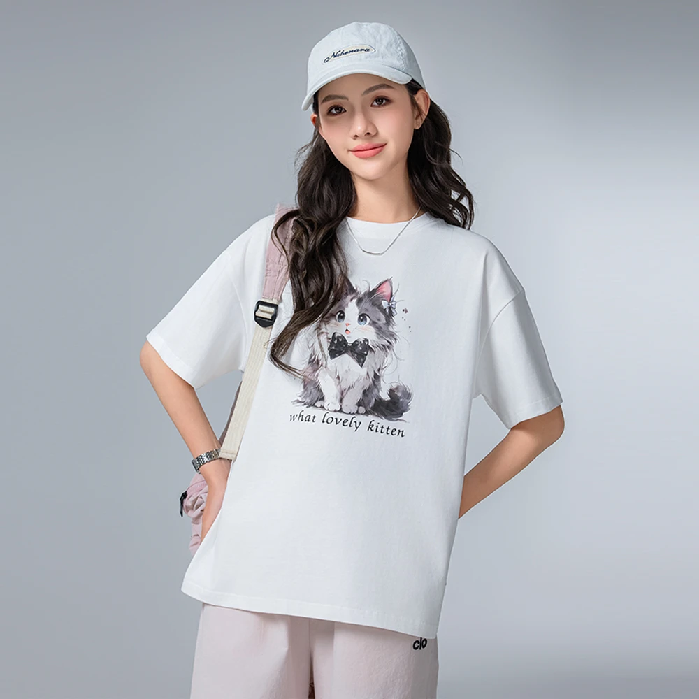 【100%棉】女大童短袖t恤不透夏季薄款2025新款女童纯棉初中生半袖