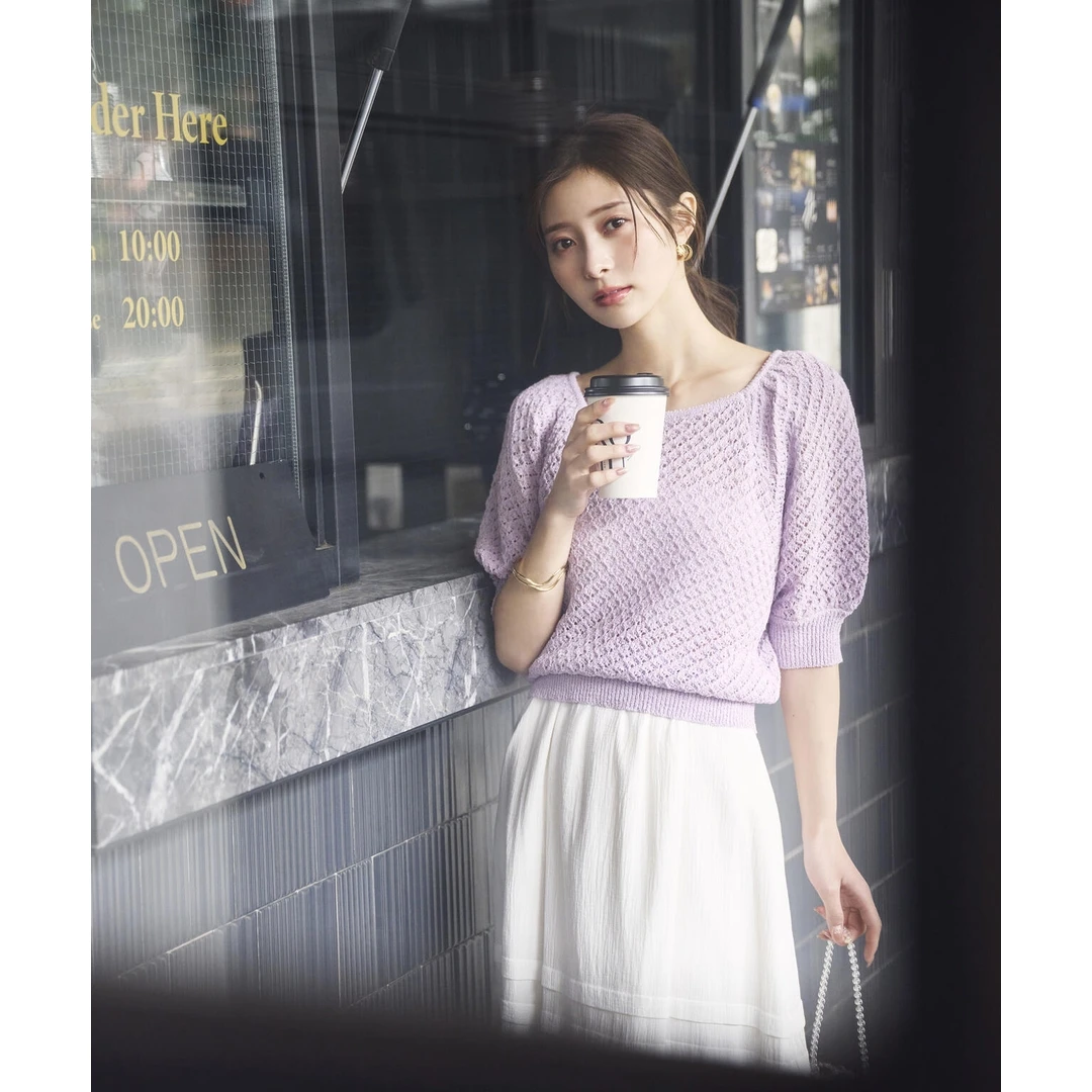 【MonTendre】夏季新款 P 休闲百搭时尚氛围闪光气质镂空针织