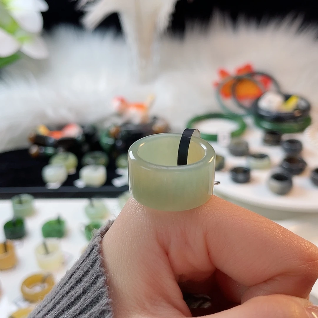 和田玉未镶嵌戒指k47 奶蓝直切18.0mm