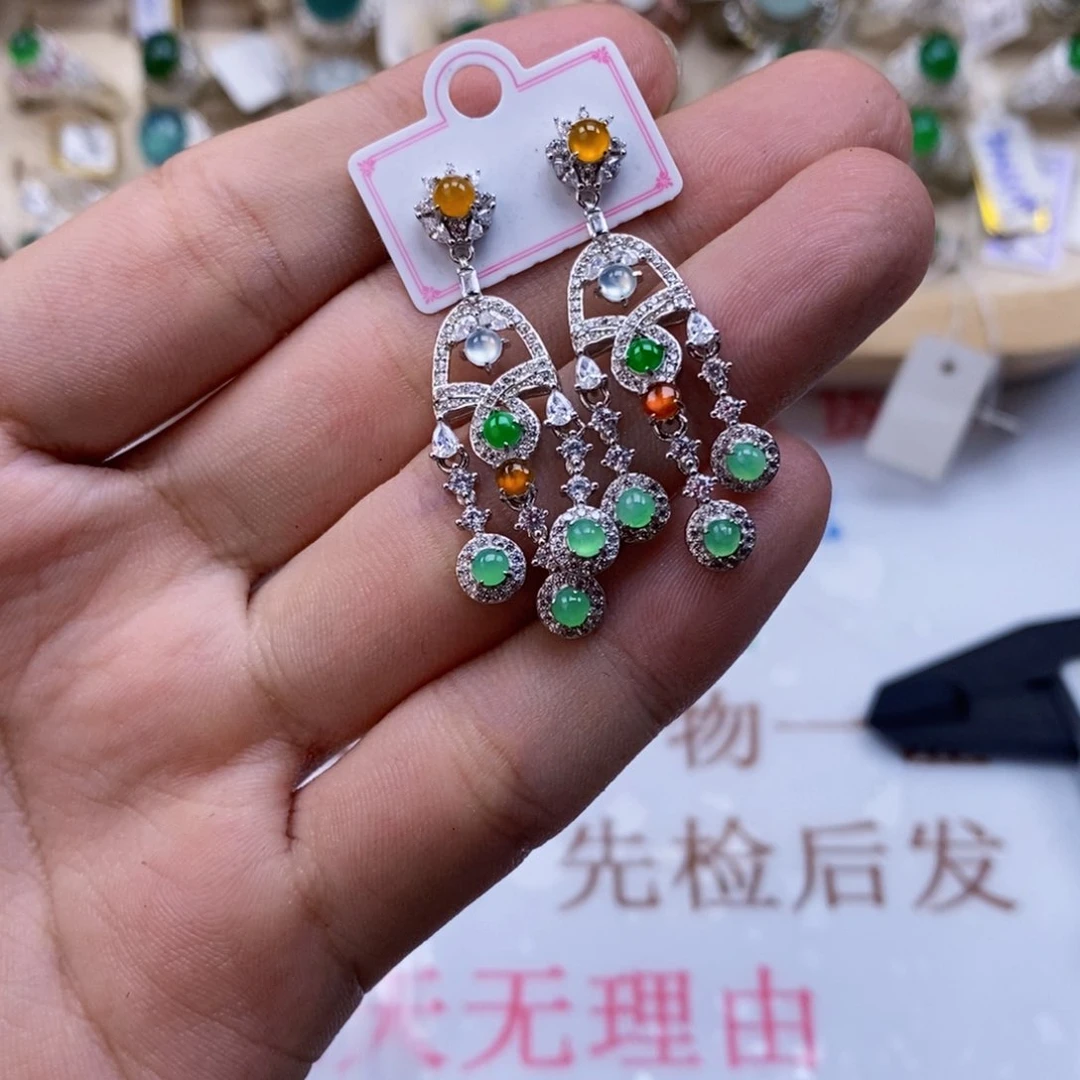 翡翠戒指银S925镶嵌天然缅甸翡翠a货