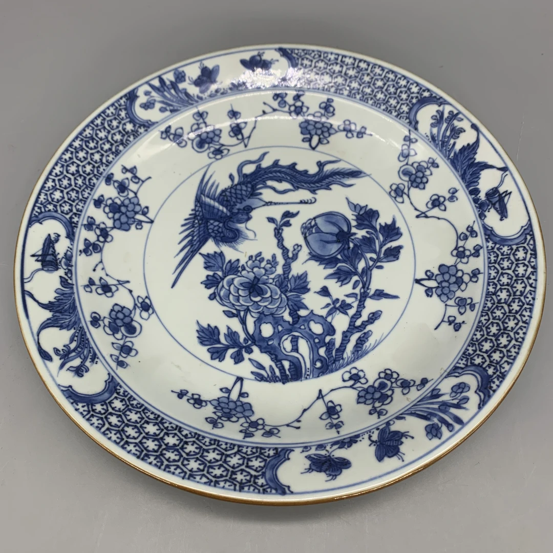 62512005*清康熙青花凤凰牡丹纹盘/瓷器六/江苏省文物总店/Y