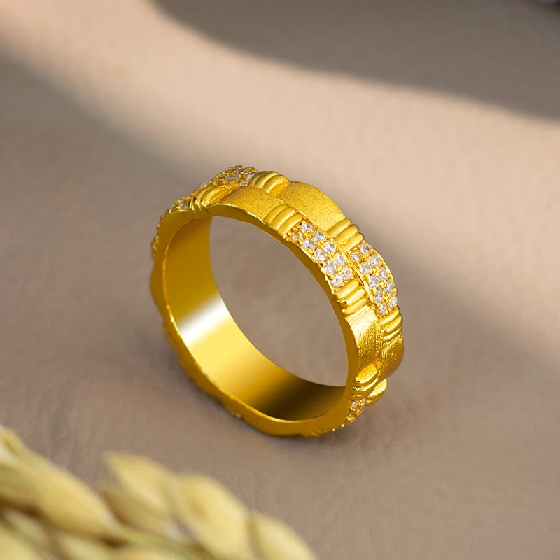 铜合金戒指 中古风编织拉丝镶钻点钻戒指法式复古高级感精致气质