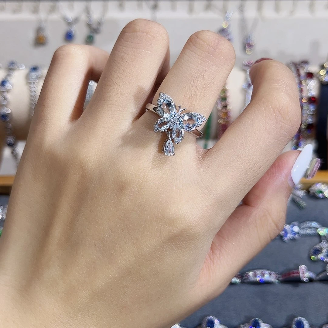 海蓝宝石戒指银S925镶嵌