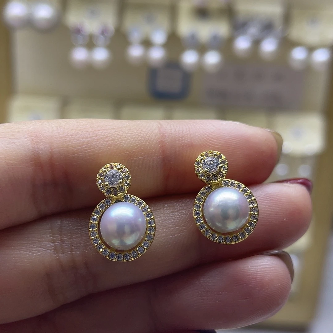 银S925镶嵌耳饰海水珍珠